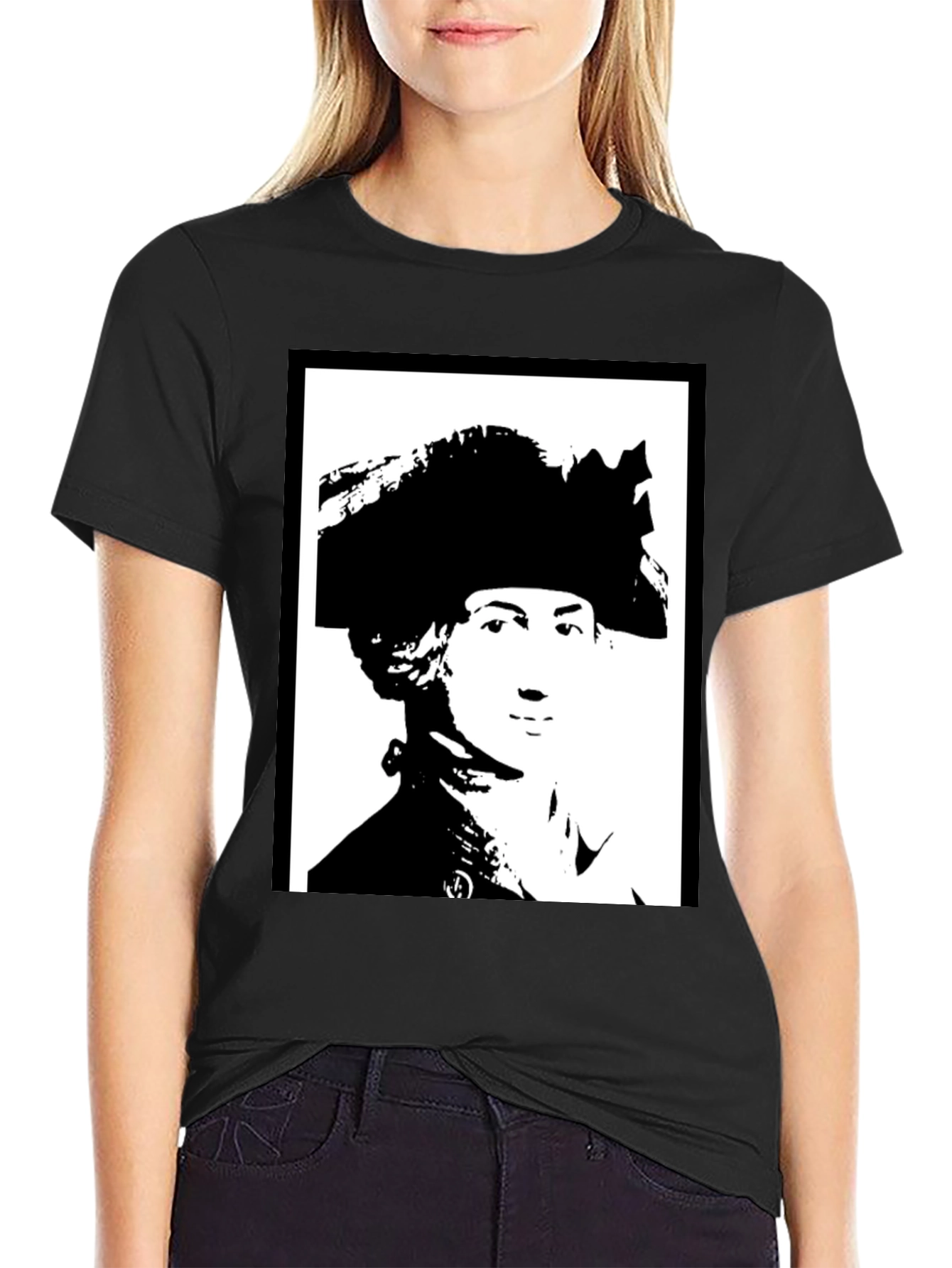 Black T-Shirt with Silhouette Portrait Graphic