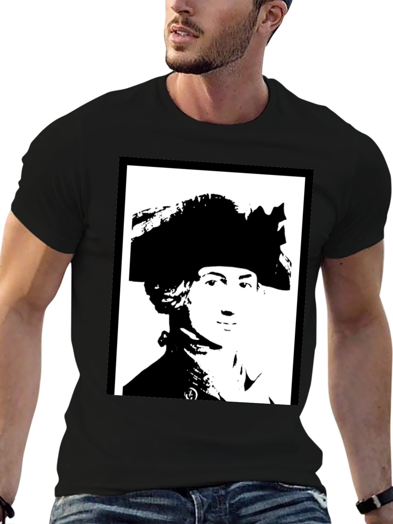 Black T-Shirt with Silhouette Portrait Graphic