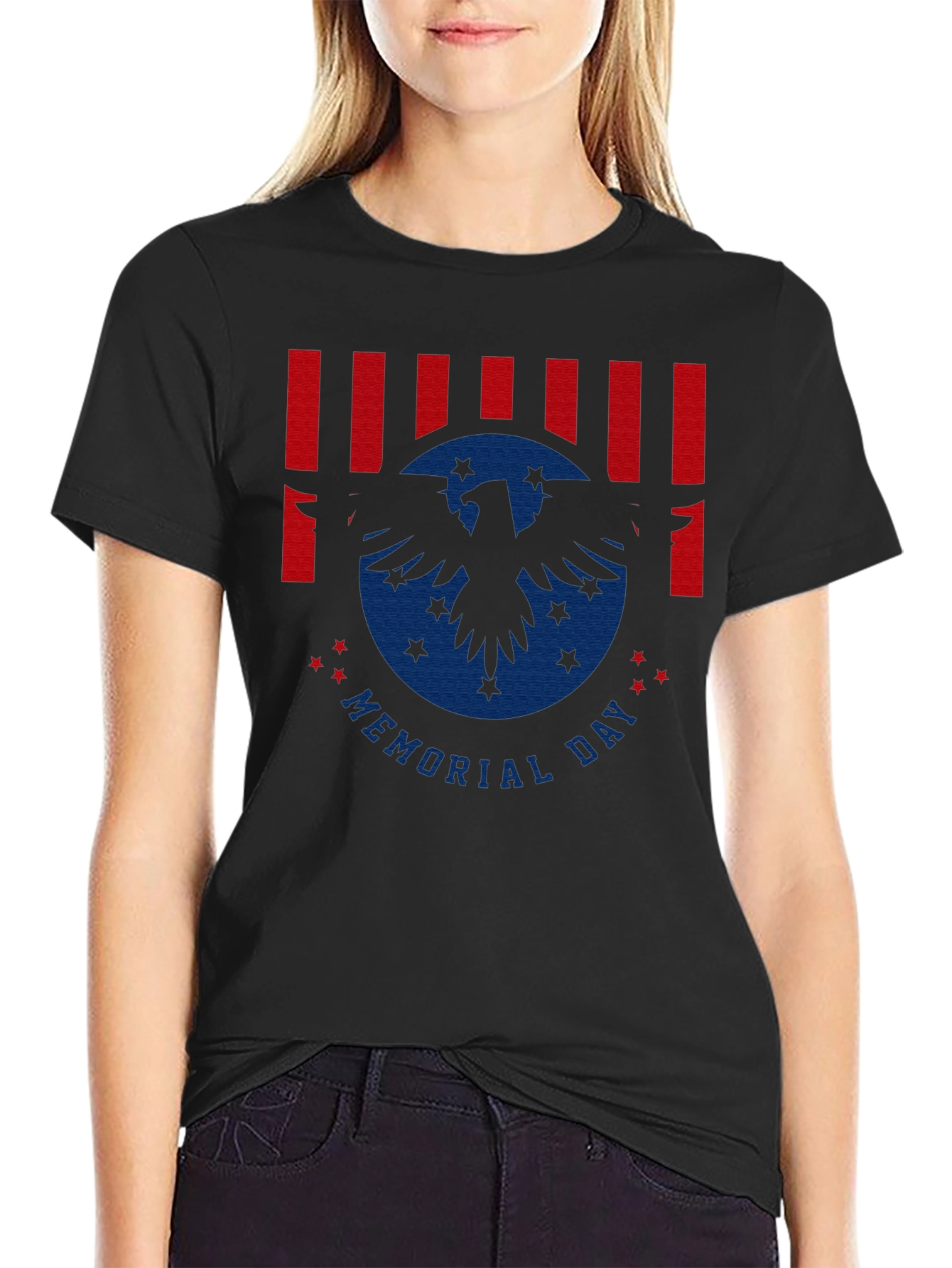 Memorial Day Eagle Graphic Print Black T-Shirt