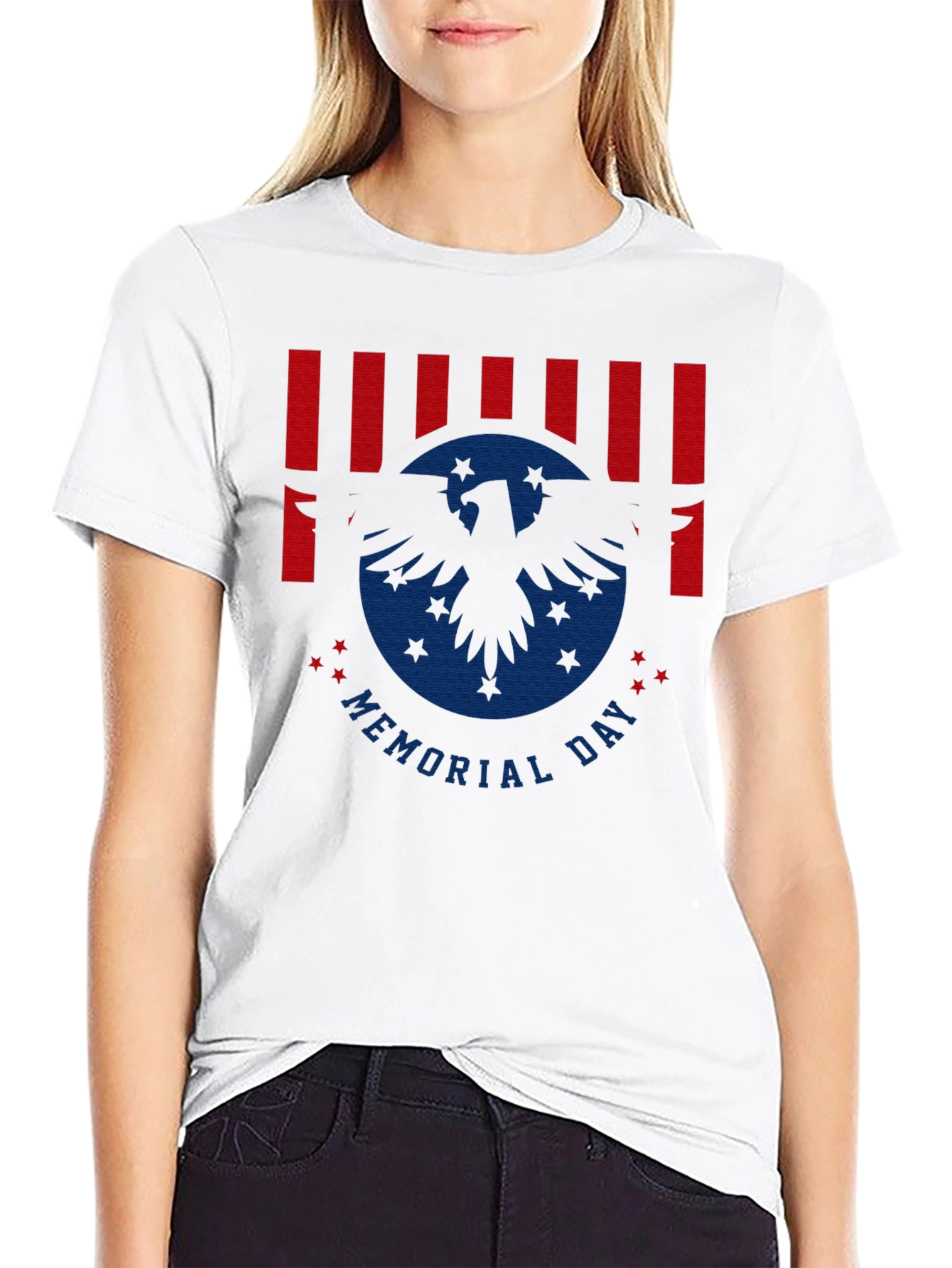 Memorial Day Eagle Graphic Print Black T-Shirt