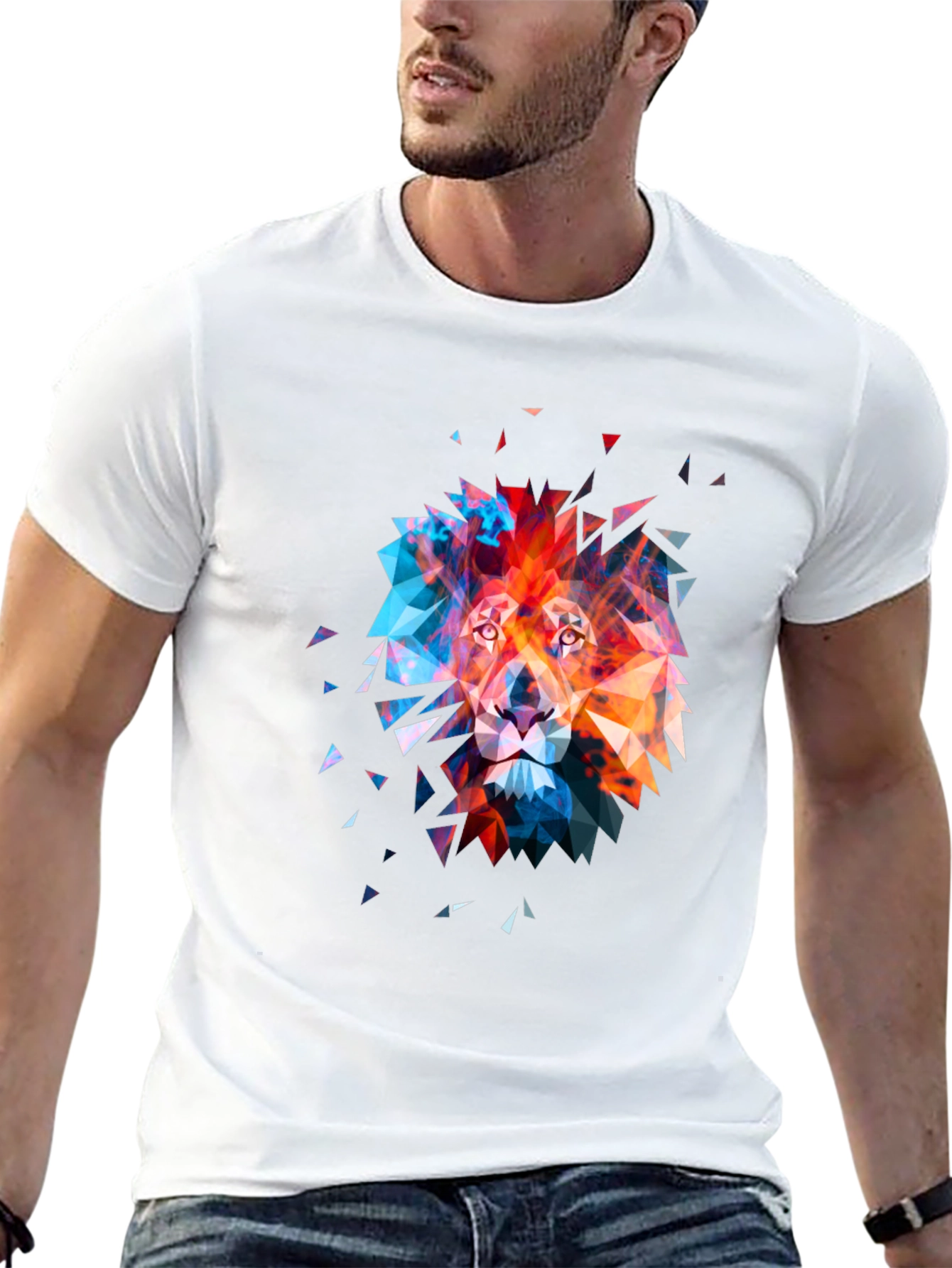 Geometric Lion Graphic Tee - Modern Art T-Shirt