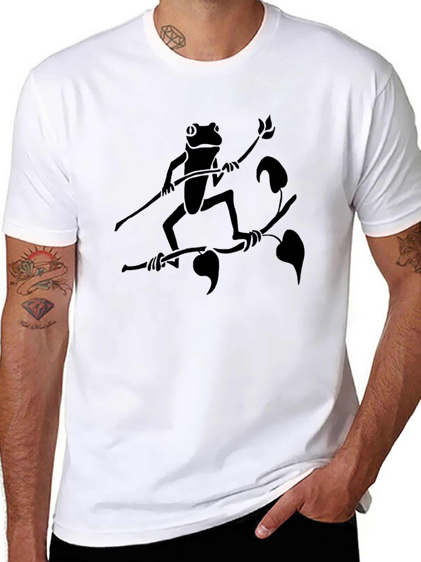 Frog on Branch Graphic Tee - Black Cotton