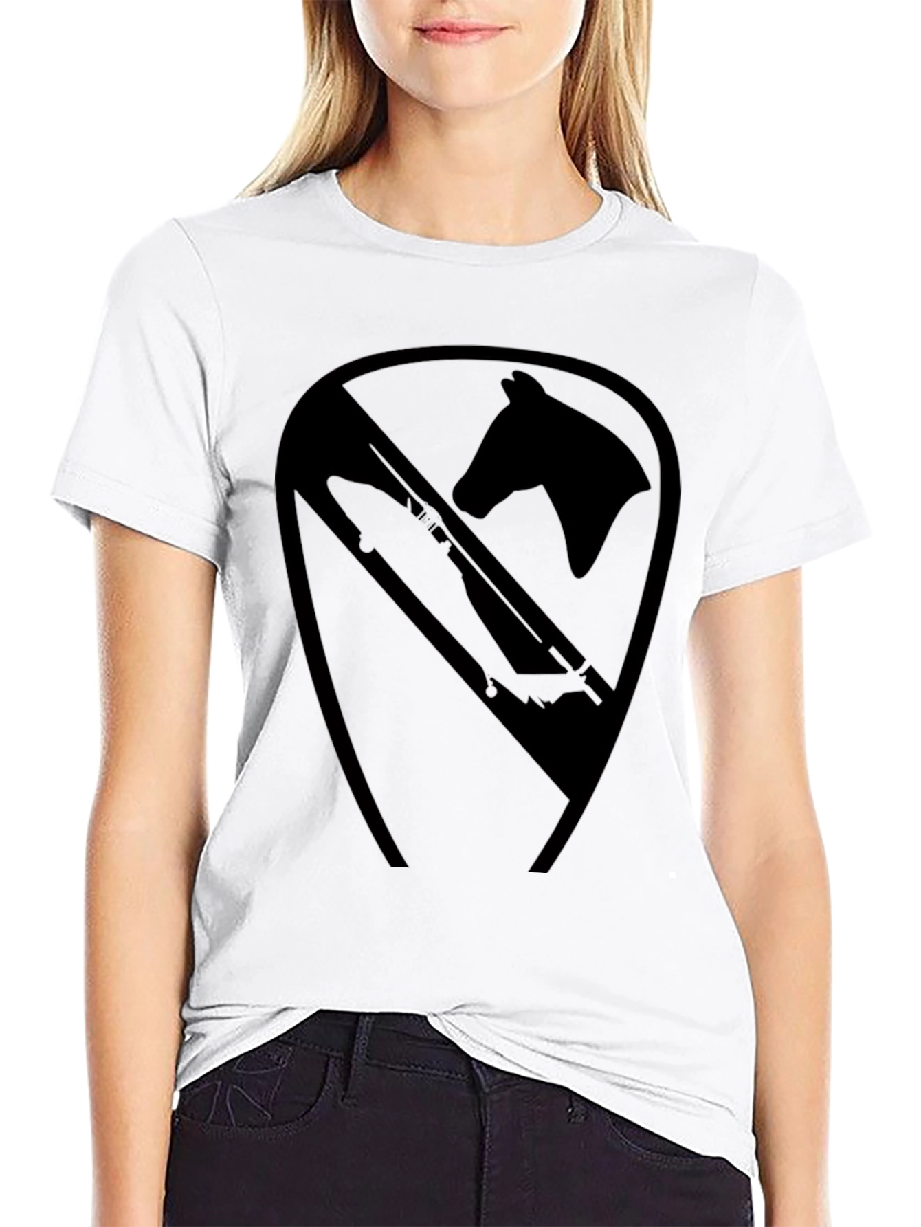 Black T-Shirt with Horse and Rifle Graphic
