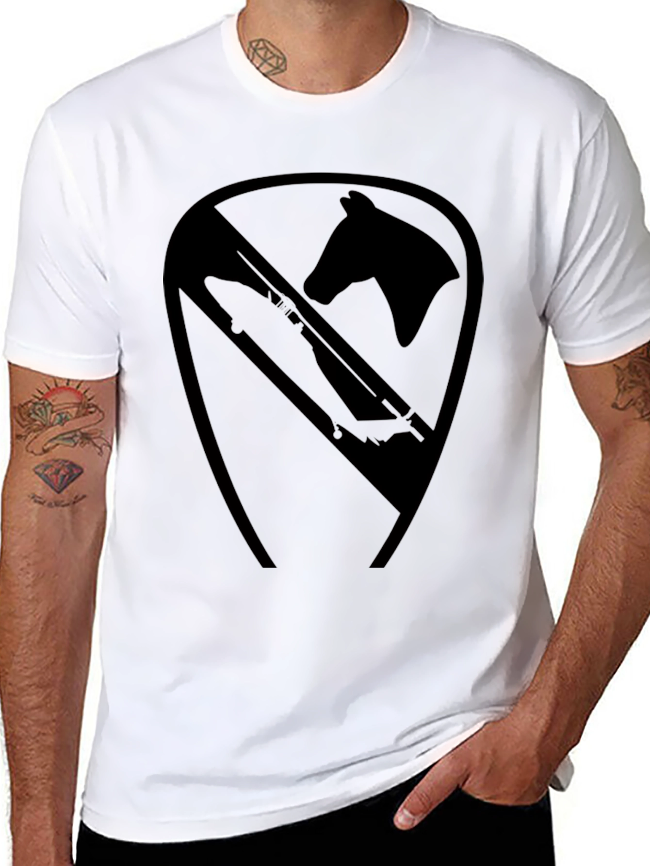 Black T-Shirt with Horse and Rifle Graphic