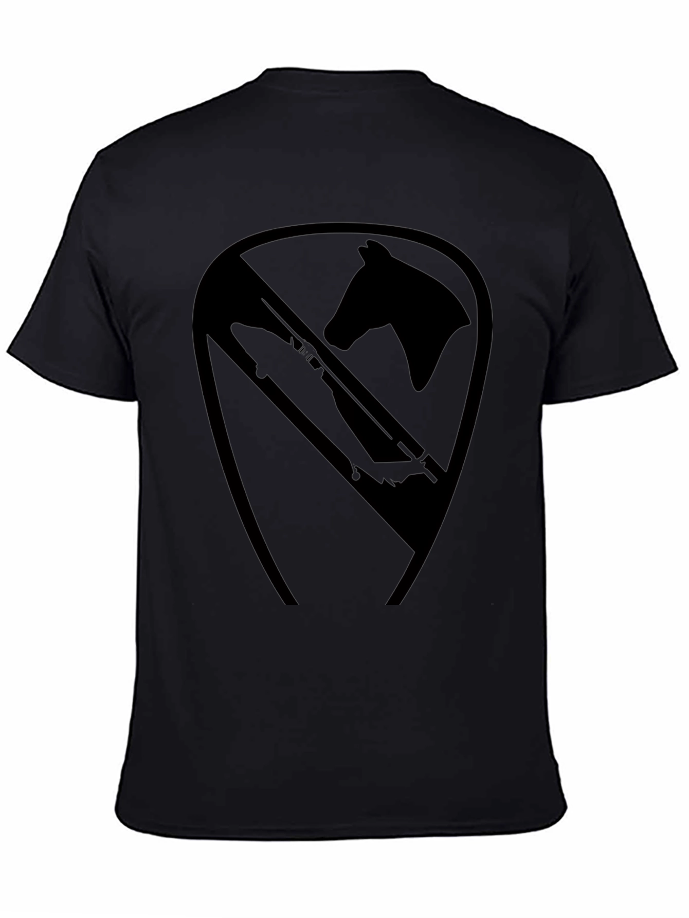 Black T-Shirt with Horse and Rifle Graphic