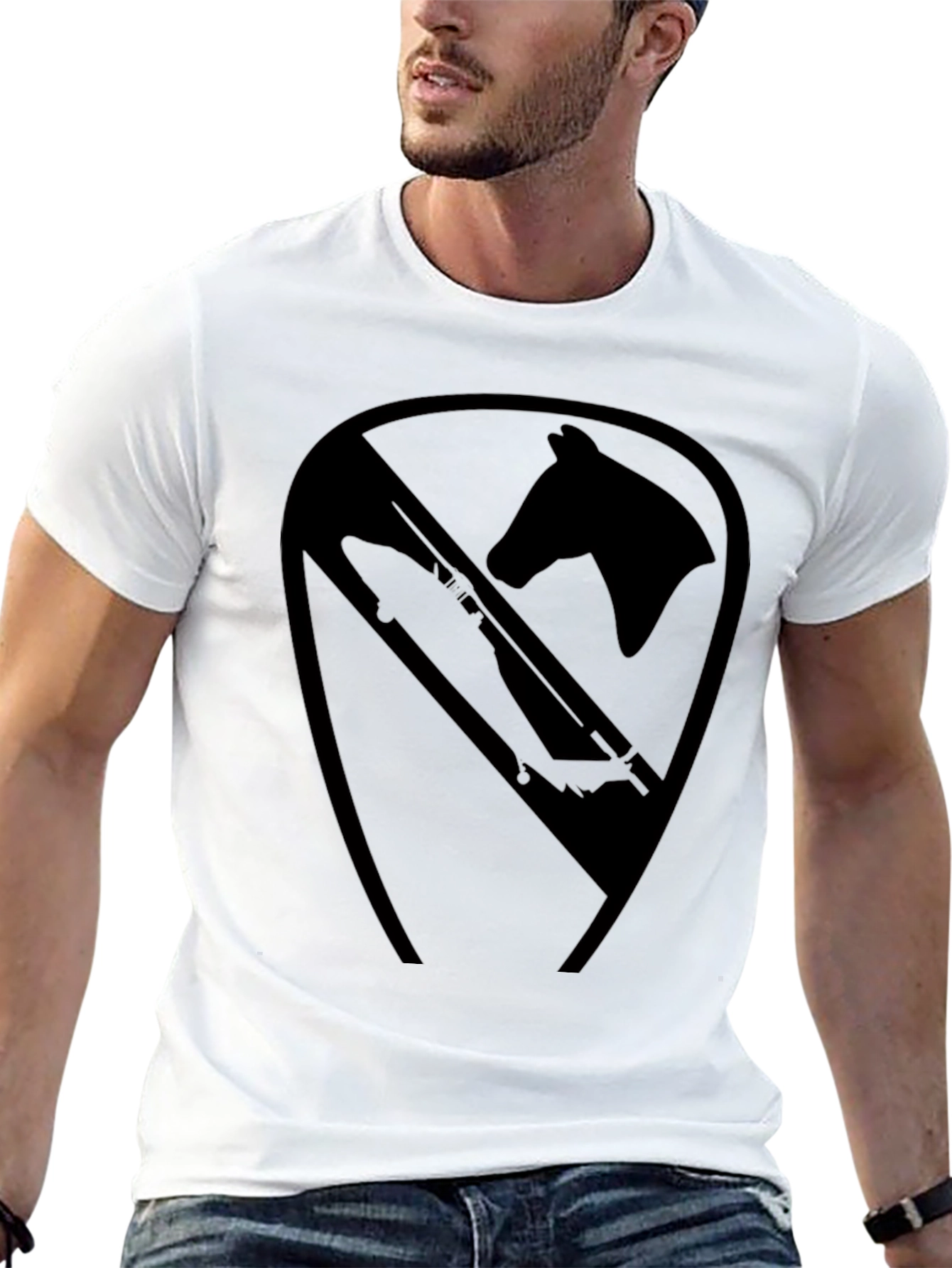 Black T-Shirt with Horse and Rifle Graphic