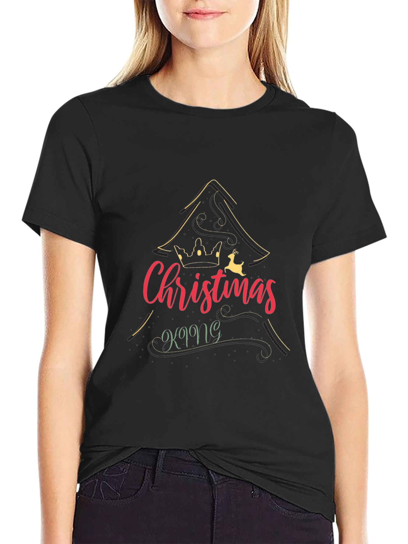 Christmas King Graphic Print Crew Neck T-Shirt