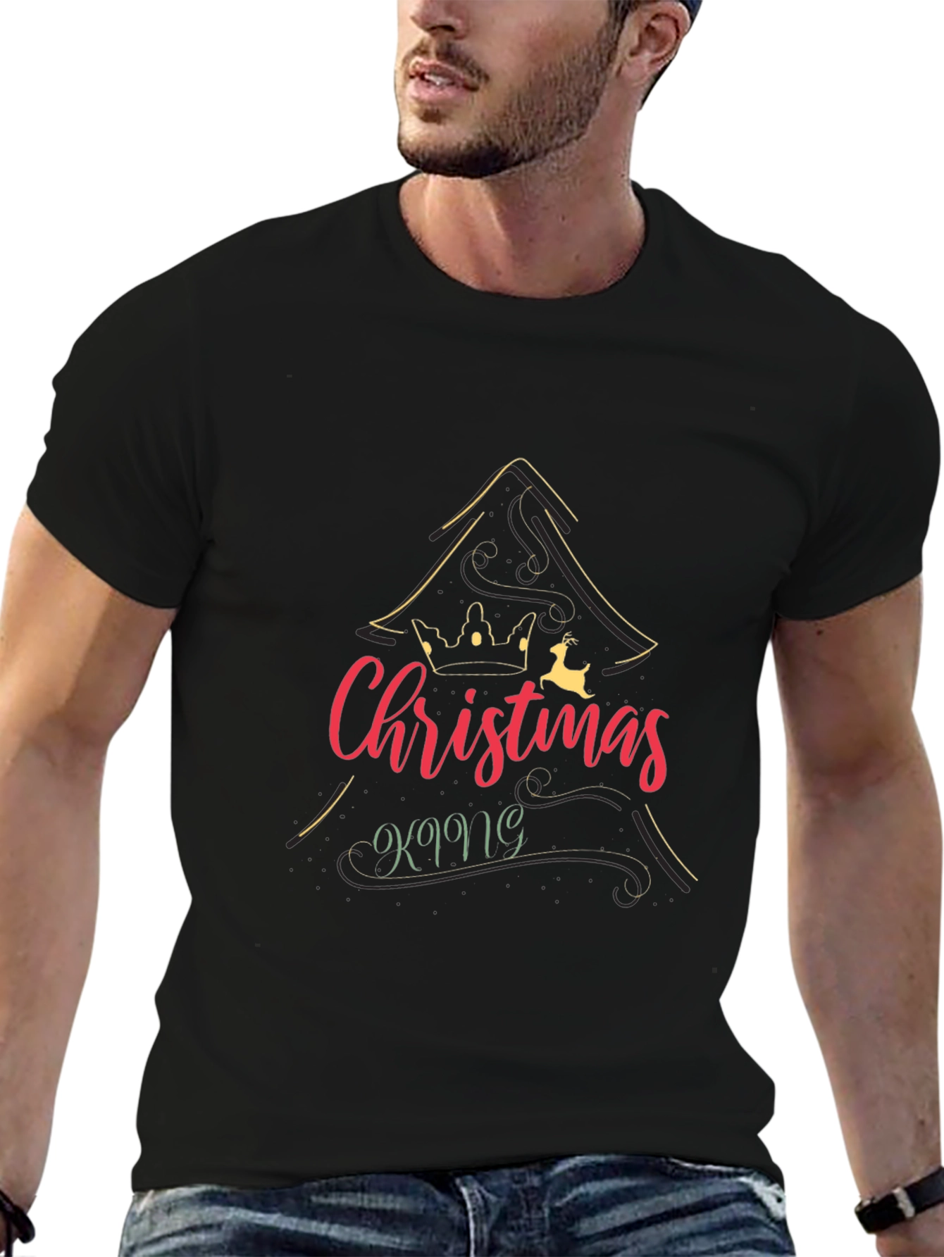 Christmas King Graphic Print Crew Neck T-Shirt