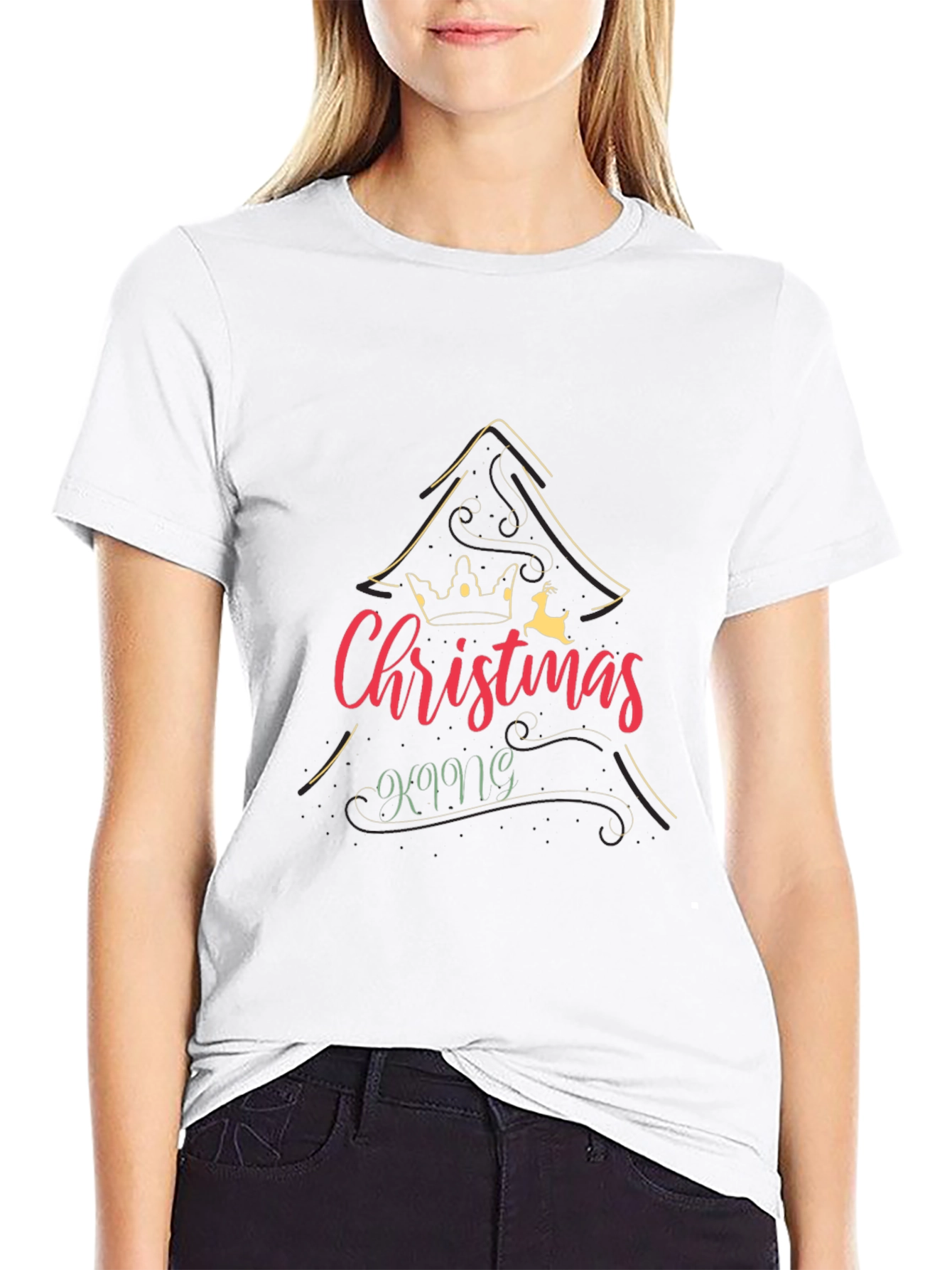 Christmas King Graphic Print Crew Neck T-Shirt