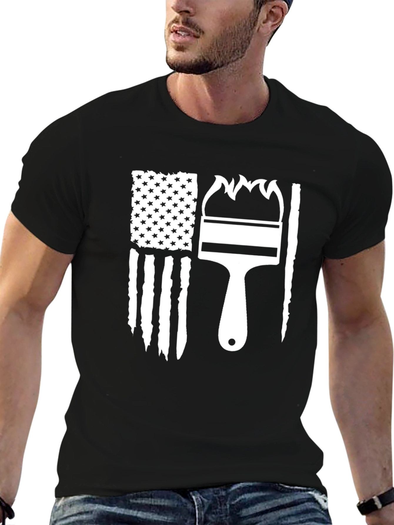 Patriotic Painter T-Shirt - American Flag Paintbrush Design