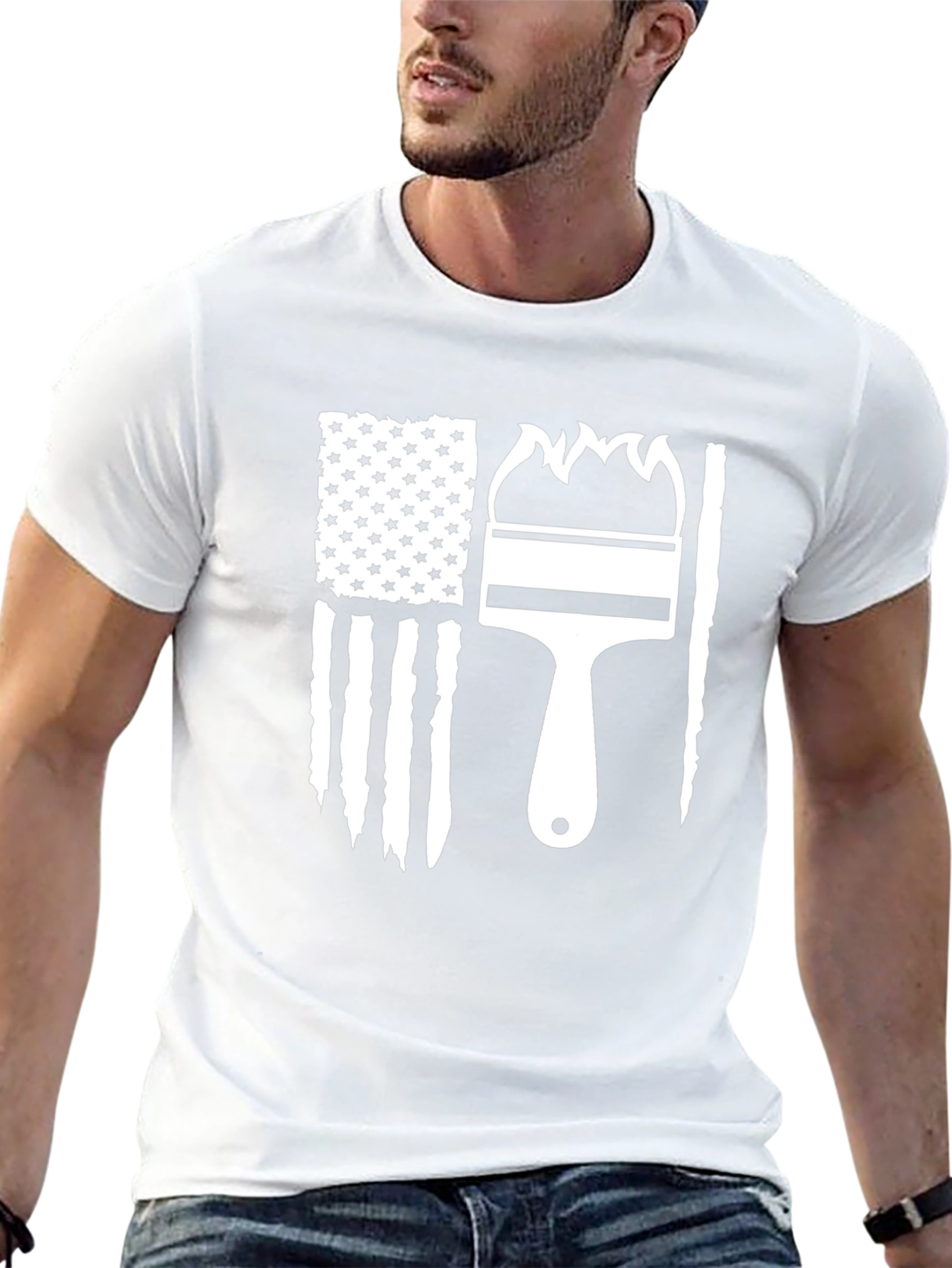 Patriotic Painter T-Shirt - American Flag Paintbrush Design