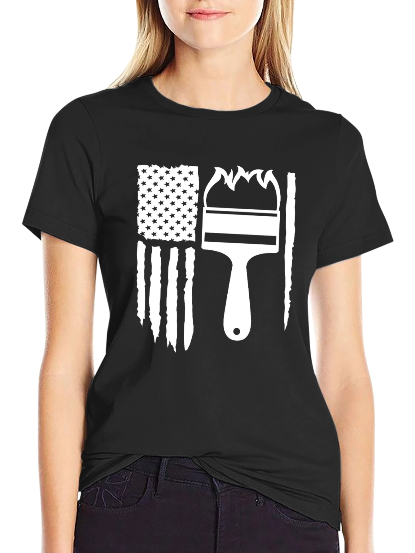 Patriotic Painter T-Shirt - American Flag Paintbrush Design