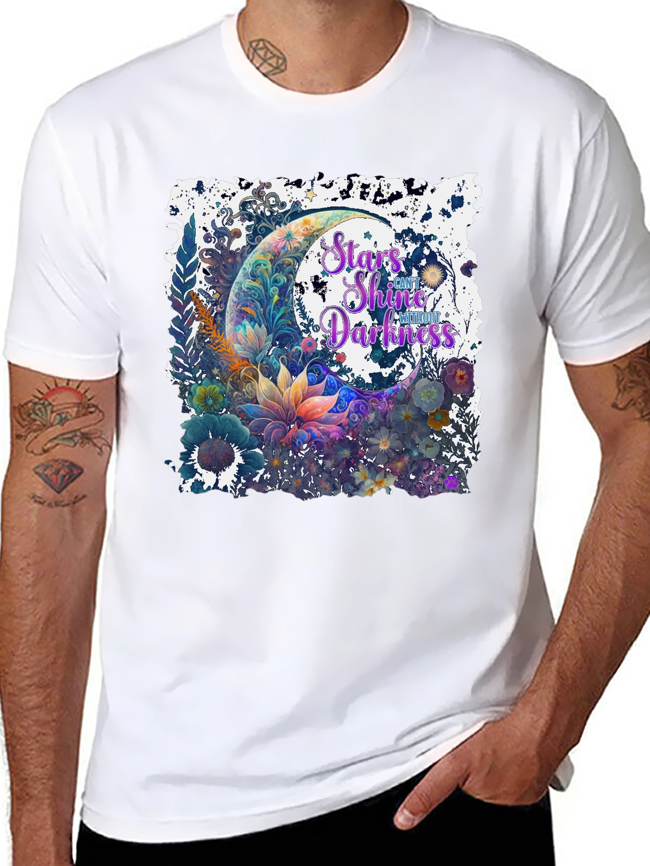 Stars Shine Graphic T-Shirt - Floral Moon Design