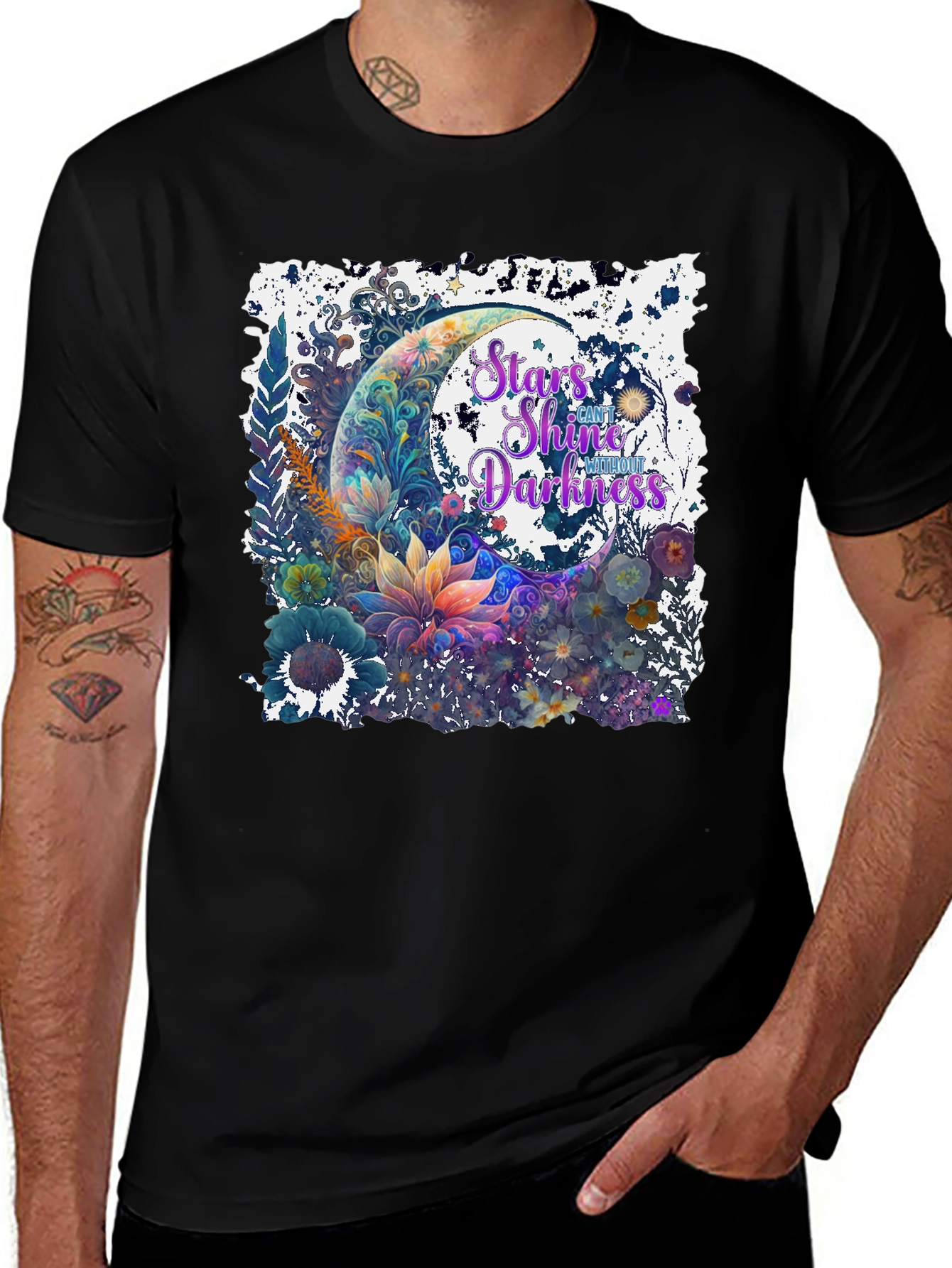 Stars Shine Graphic T-Shirt - Floral Moon Design