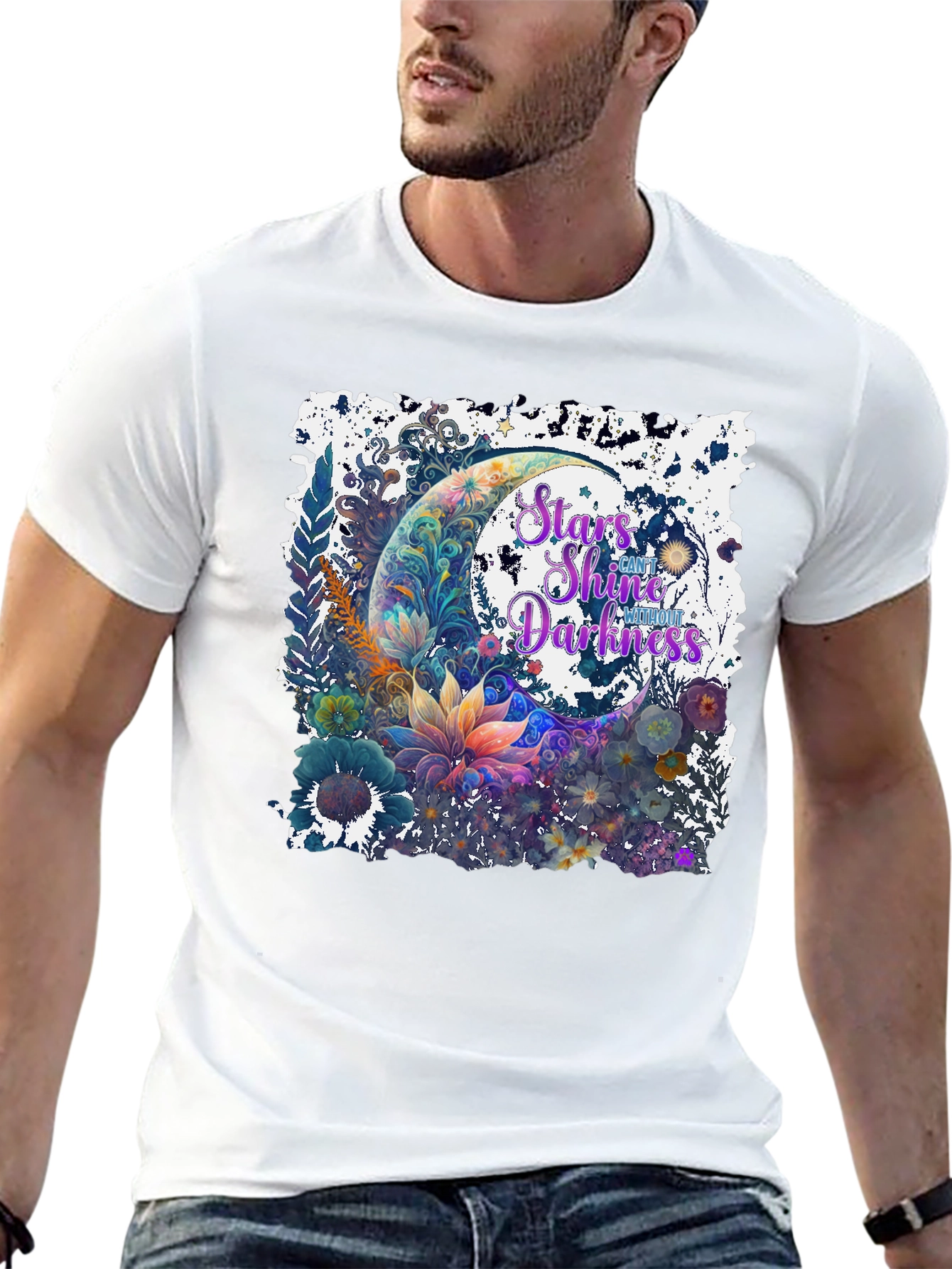 Stars Shine Graphic T-Shirt - Floral Moon Design