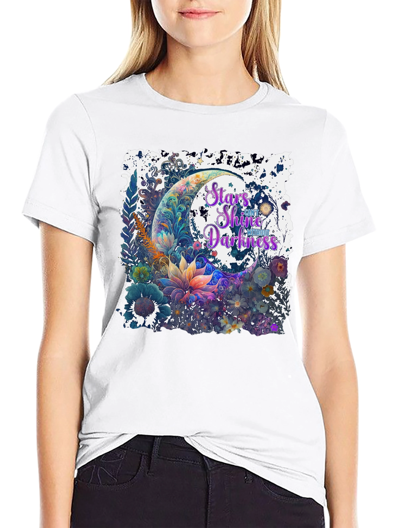 Stars Shine Graphic T-Shirt - Floral Moon Design