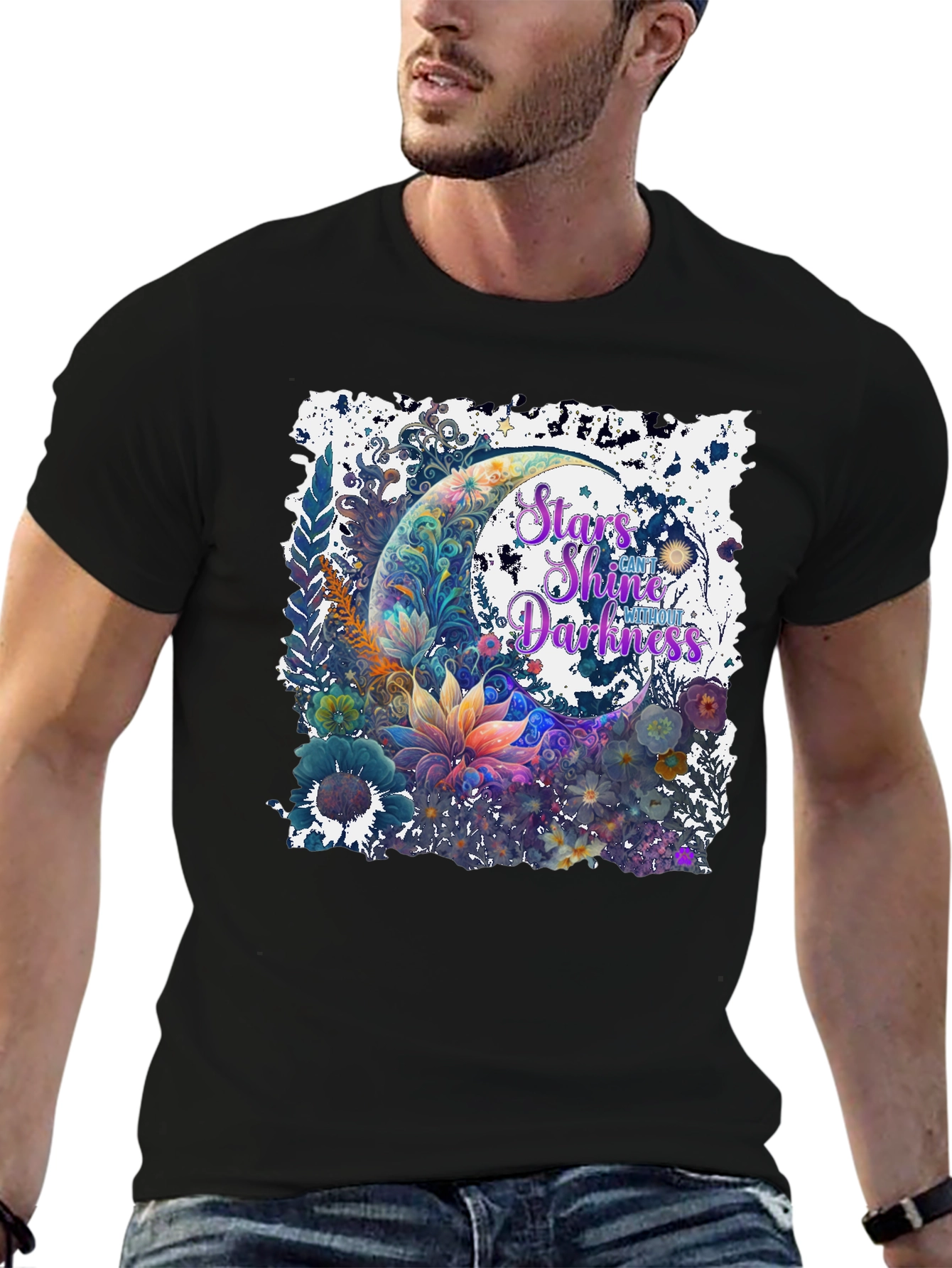 Stars Shine Graphic T-Shirt - Floral Moon Design