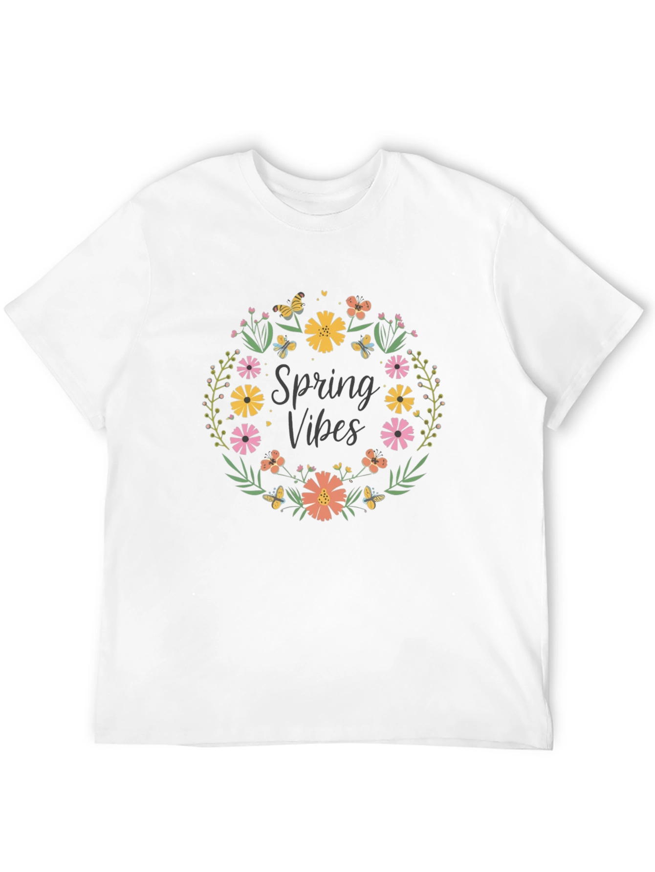 Spring Vibes Floral Wreath Graphic Tee