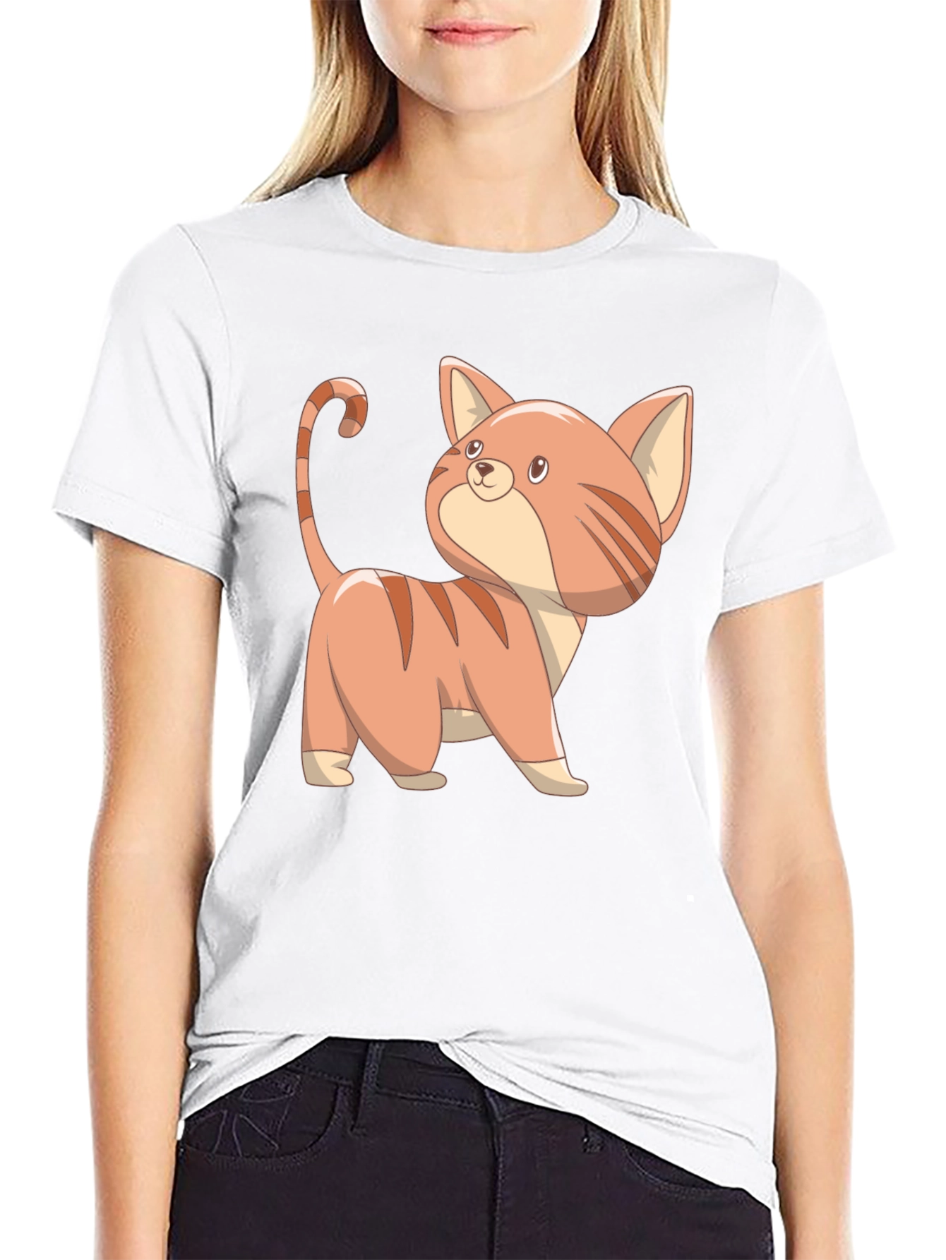 Cute Cartoon Cat Black T-Shirt