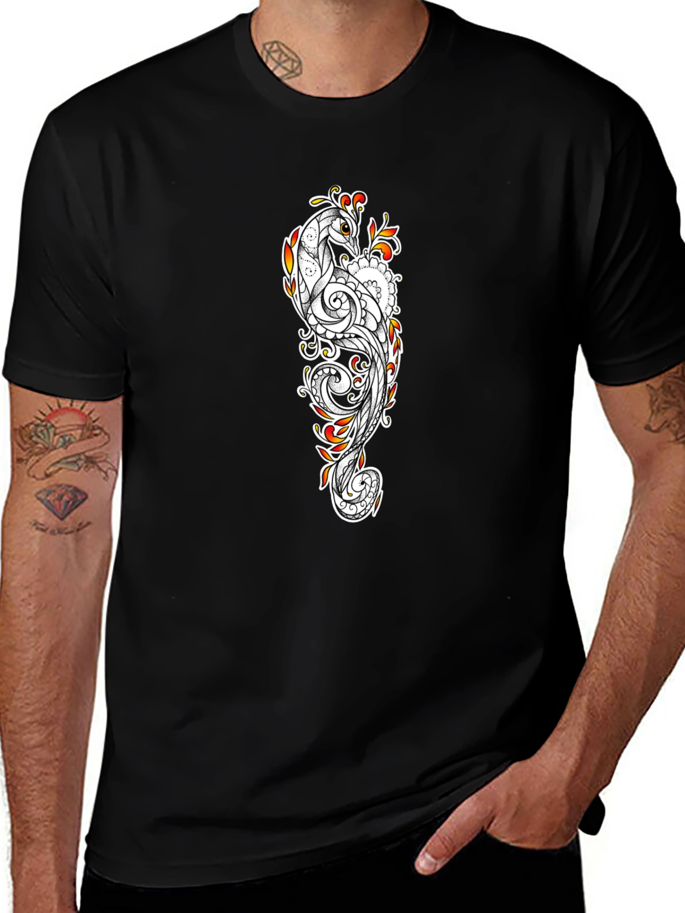 Peacock Art Black T-Shirt