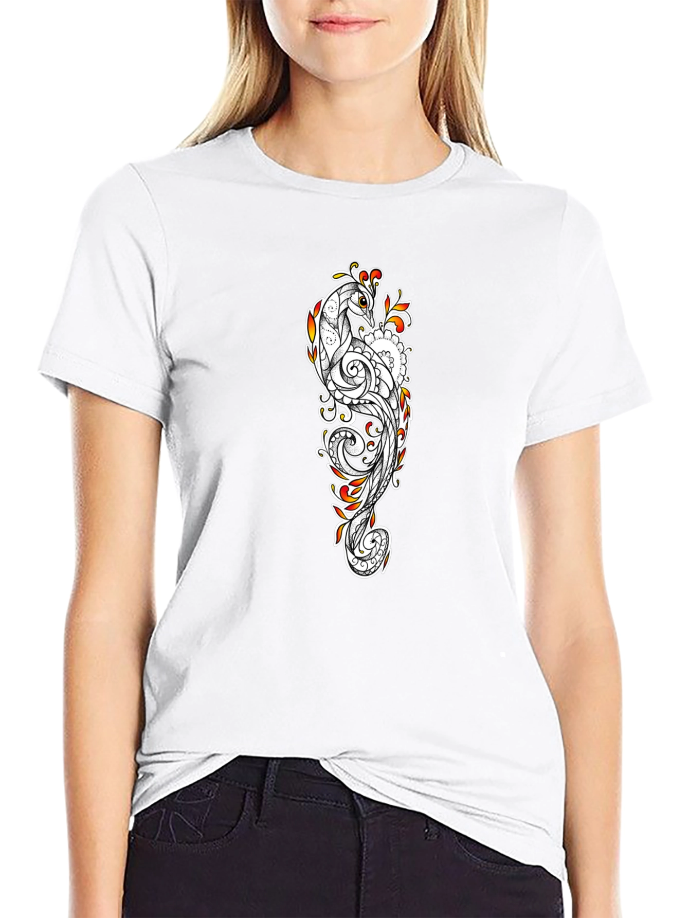 Peacock Art Black T-Shirt