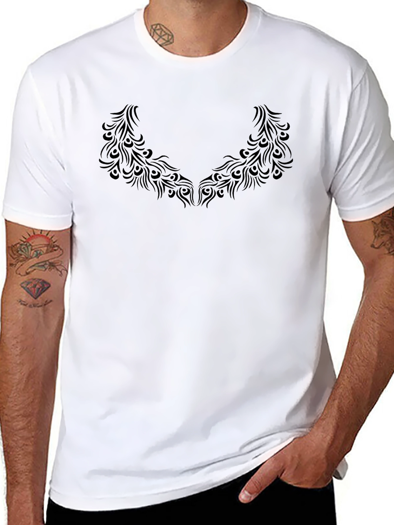 Mens Black T-Shirt with Ornamental Print
