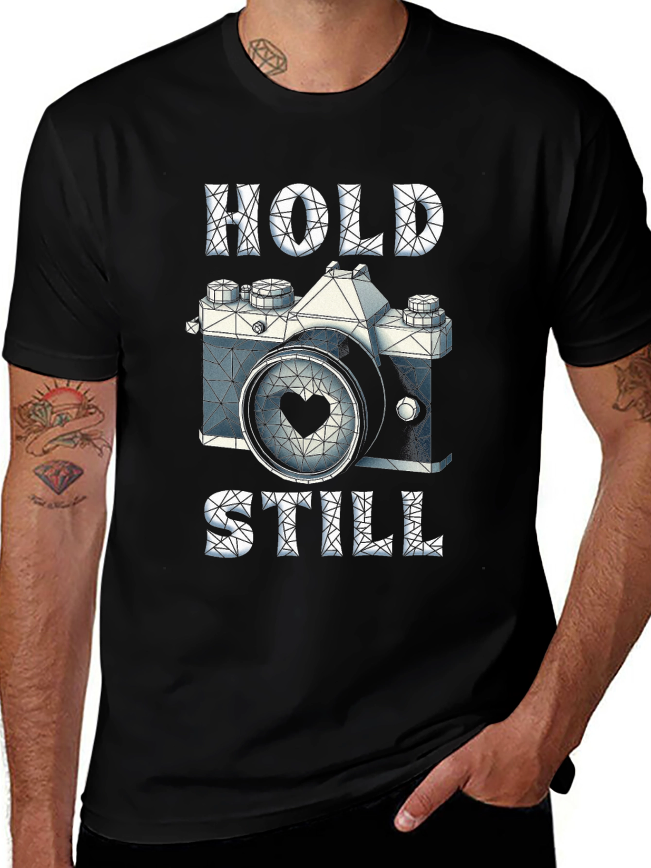 Geometric Camera Heart T-Shirt: Hold Still
