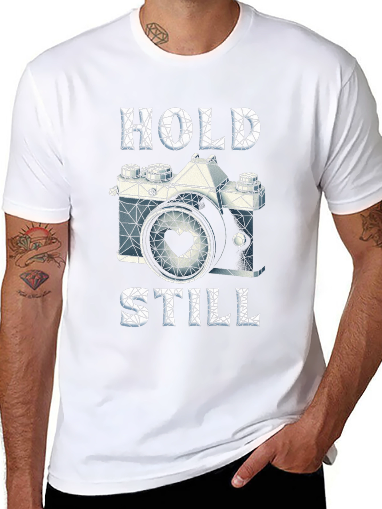 Geometric Camera Heart T-Shirt: Hold Still