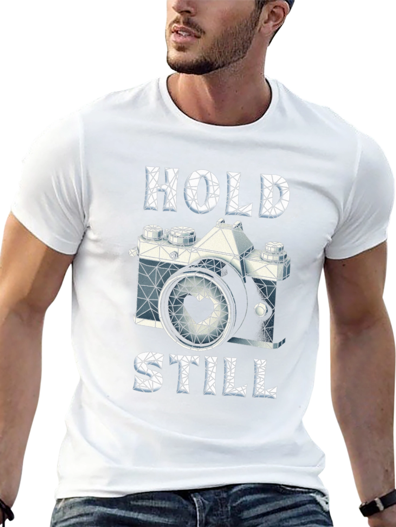 Geometric Camera Heart T-Shirt: Hold Still