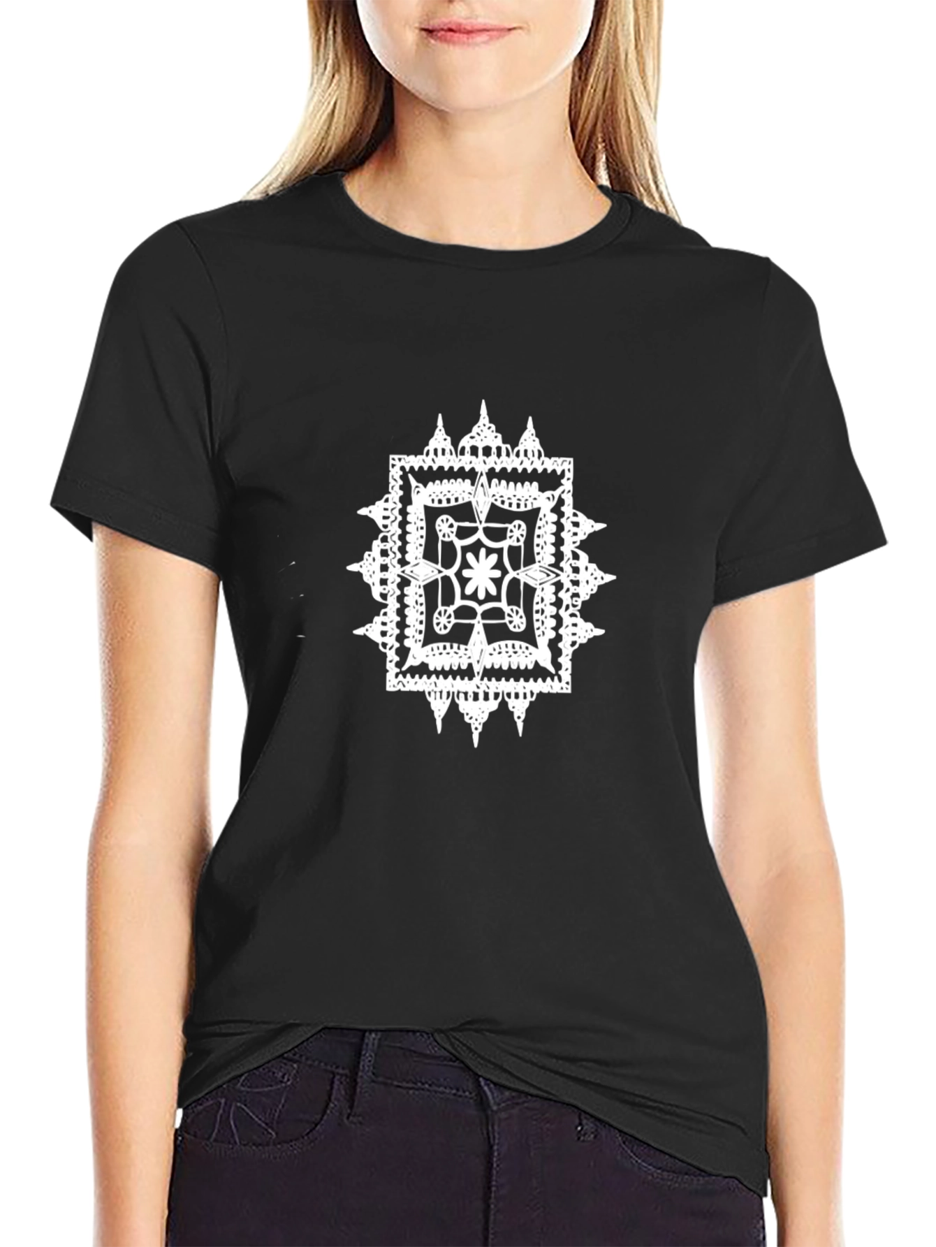 Mens Black Tee with White Geometric Graphic