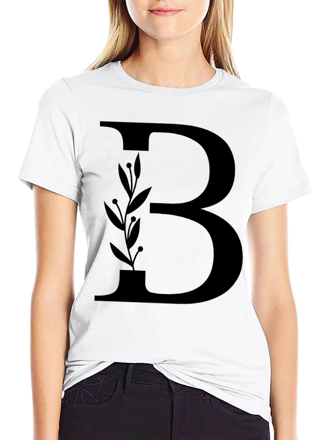 Black Initial B Floral Graphic Tee
