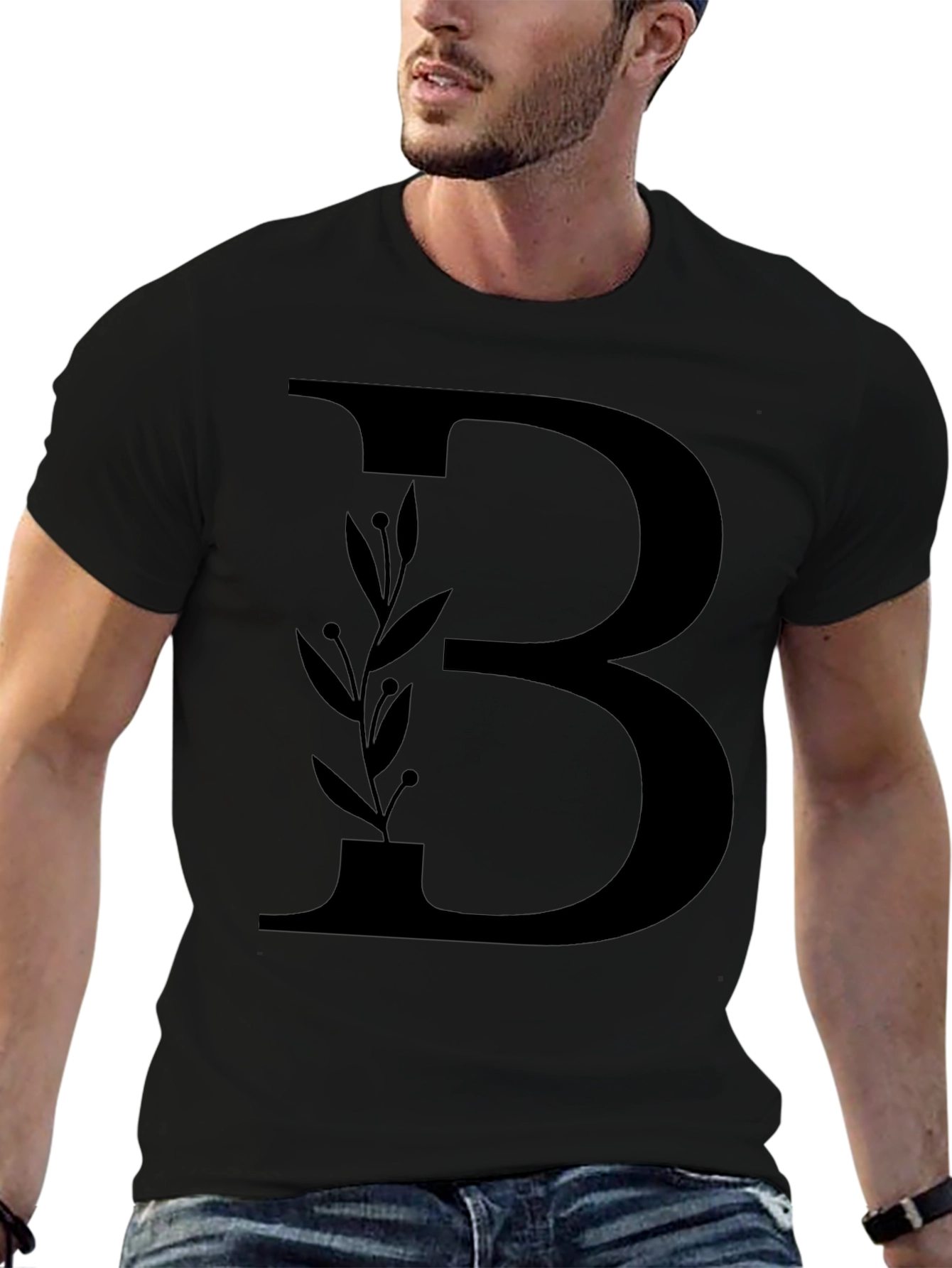Black Initial B Floral Graphic Tee