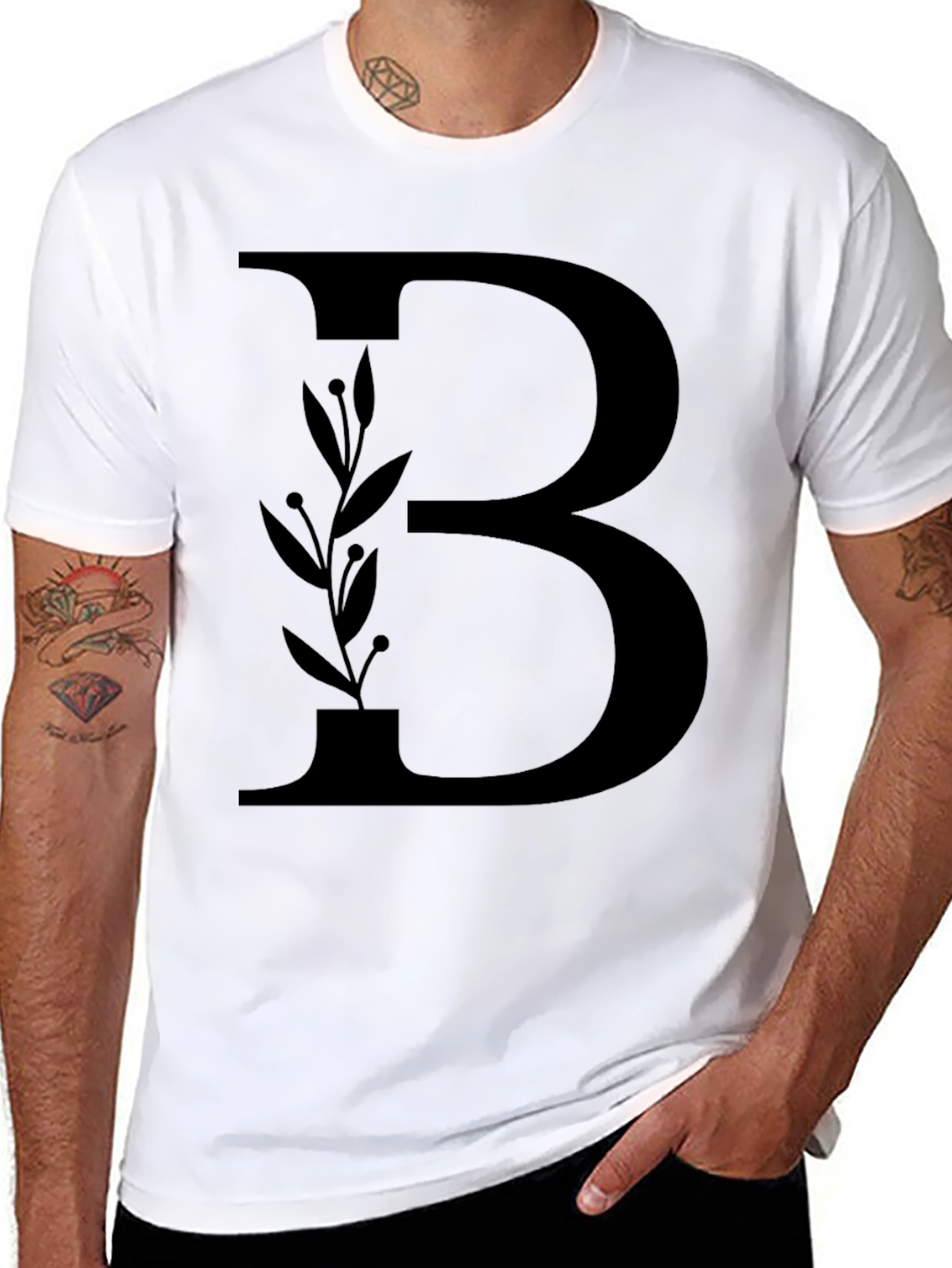 Black Initial B Floral Graphic Tee