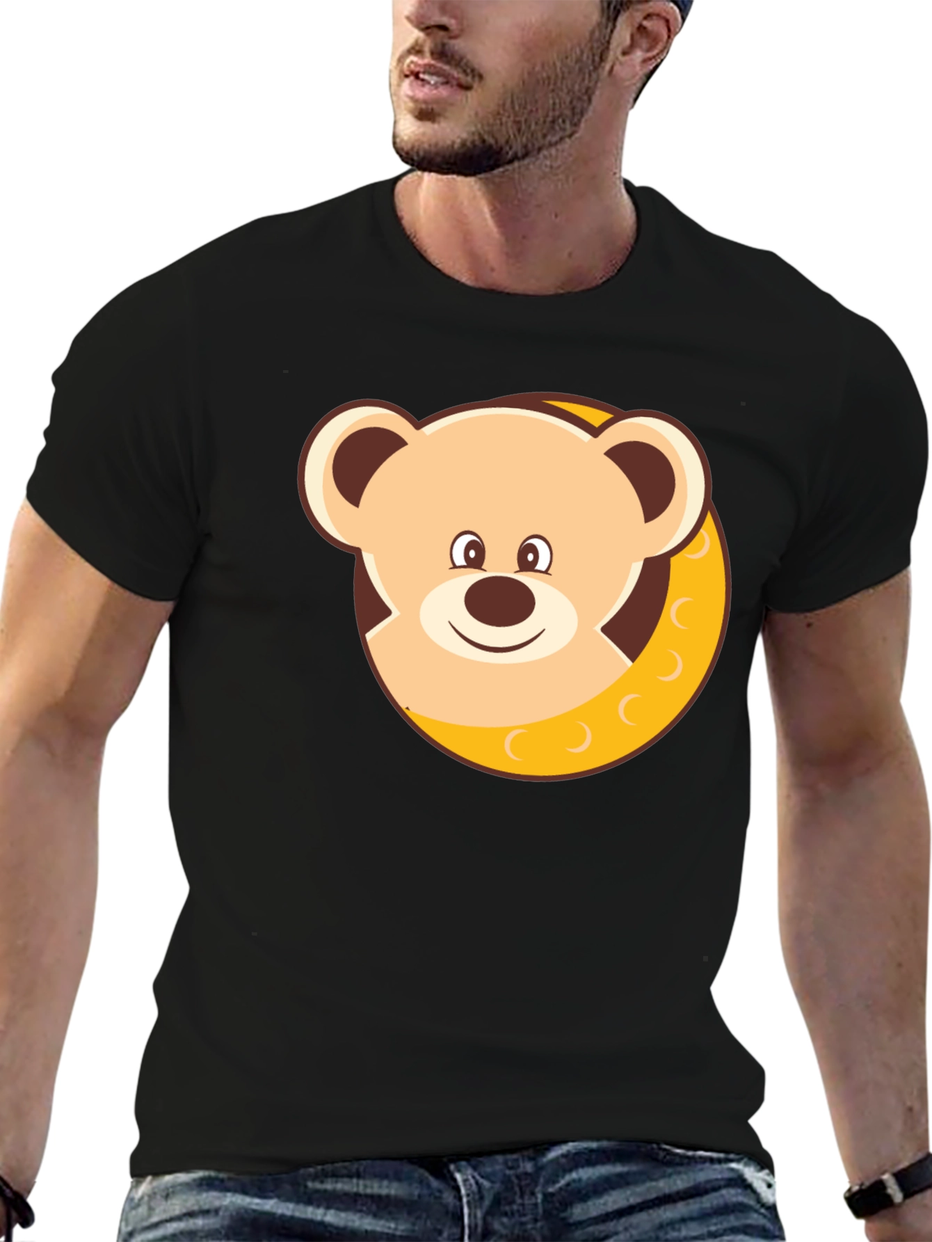 Cute Teddy Bear Graphic T-Shirt - Black