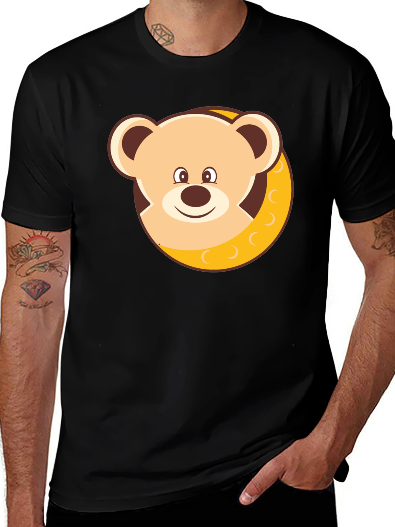 Cute Teddy Bear Graphic T-Shirt - Black