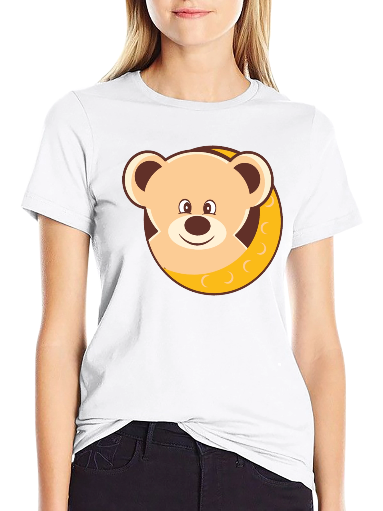 Cute Teddy Bear Graphic T-Shirt - Black