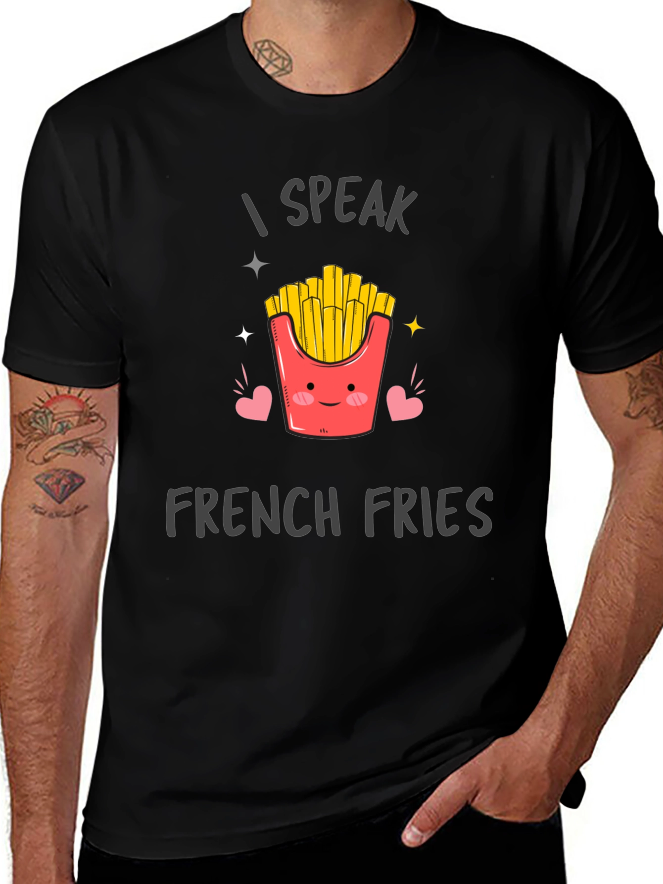I Speak French Fries Black Graphic Tee
