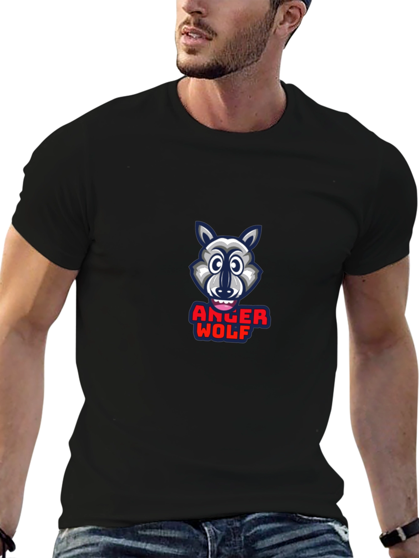 Anger Wolf Graphic Print Black T-Shirt