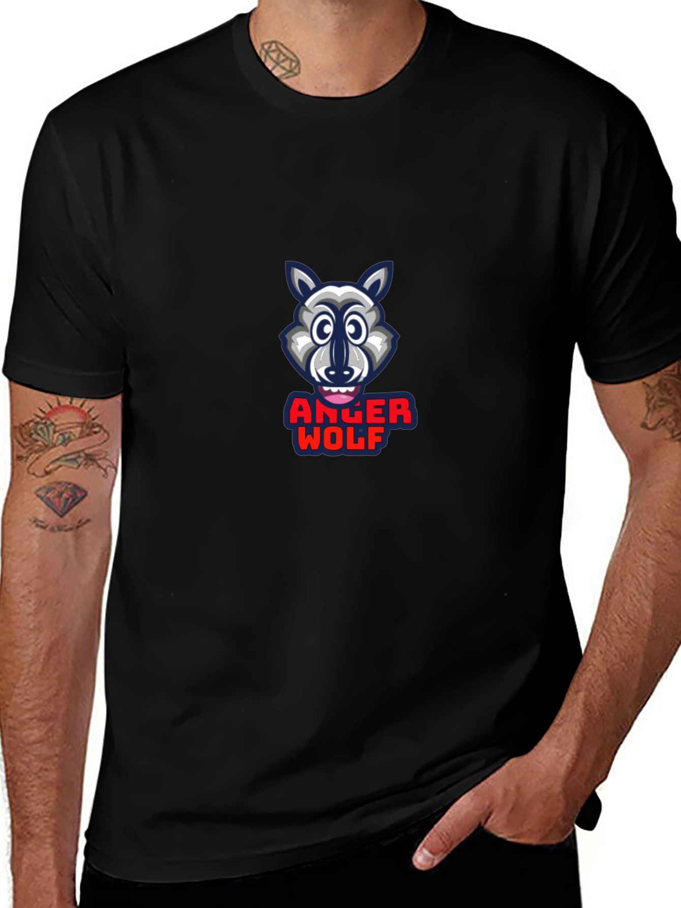 Anger Wolf Graphic Print Black T-Shirt
