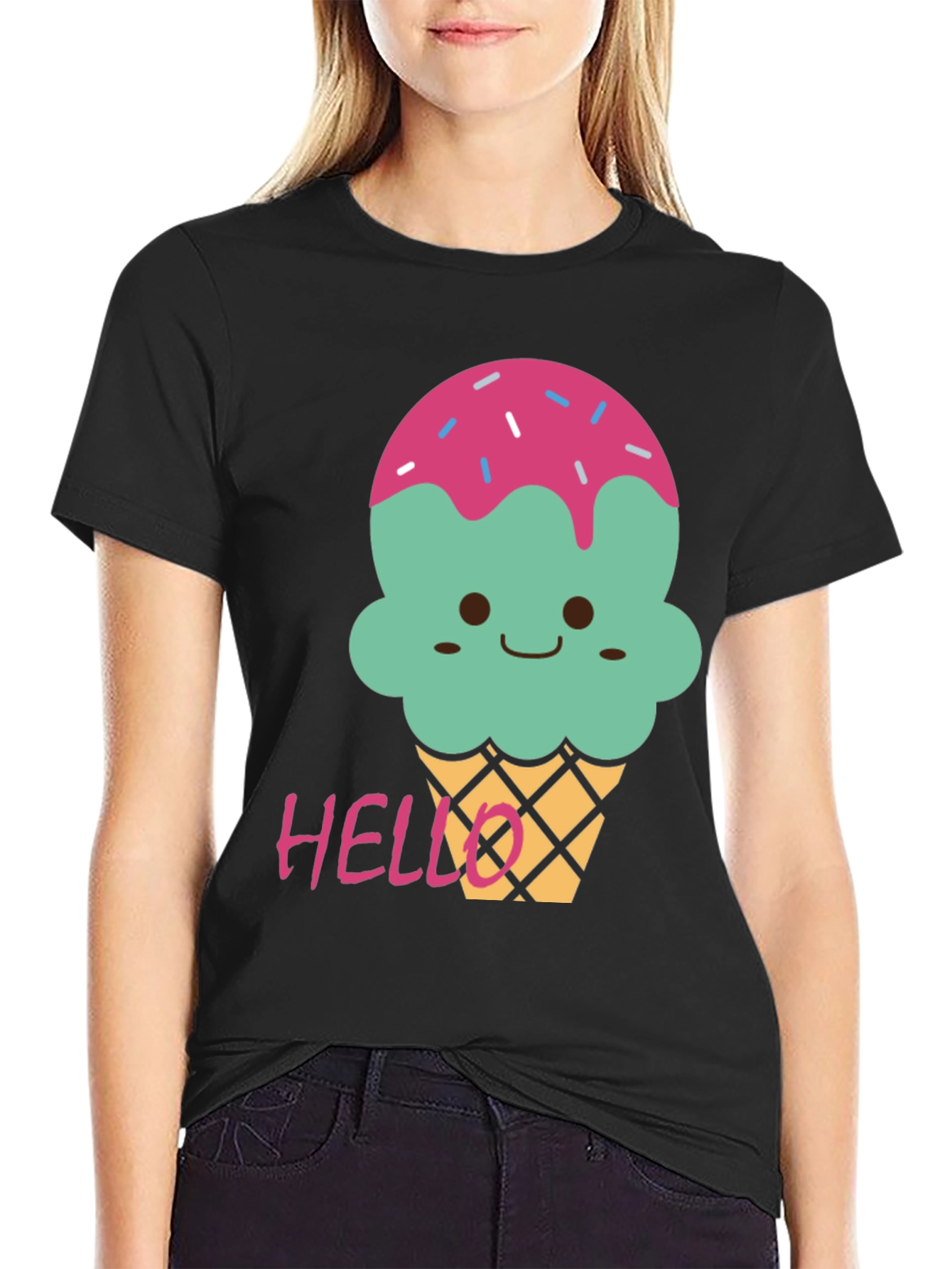 Cute Ice Cream Graphic Tee - Black T-Shirt