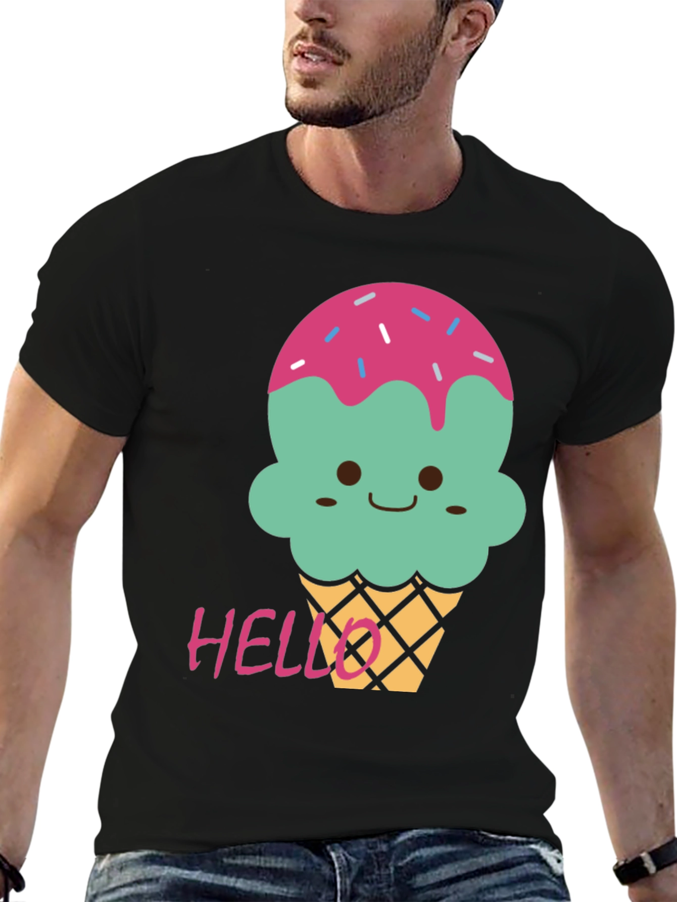 Cute Ice Cream Graphic Tee - Black T-Shirt