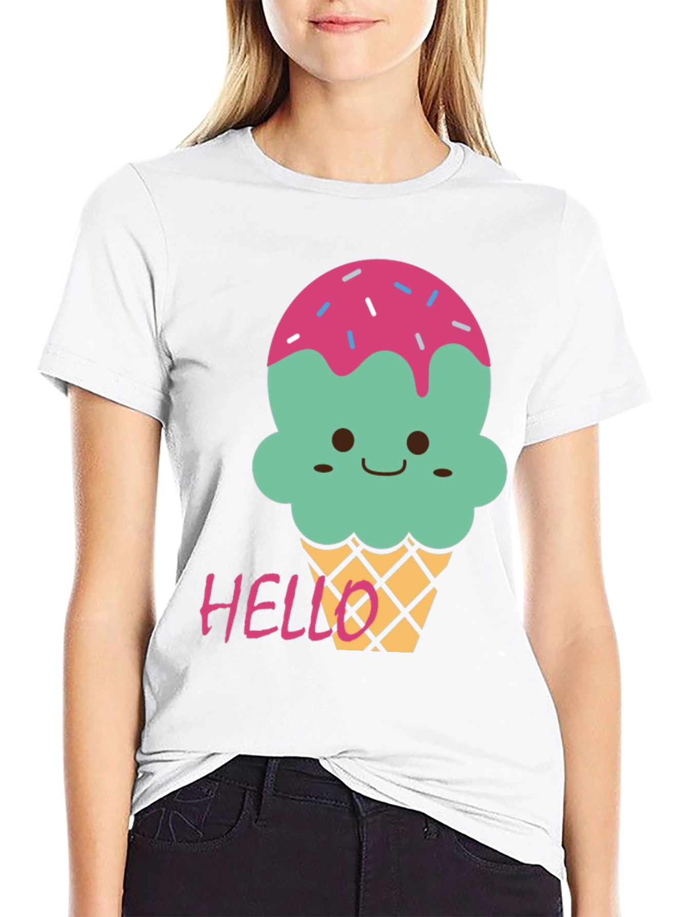 Cute Ice Cream Graphic Tee - Black T-Shirt
