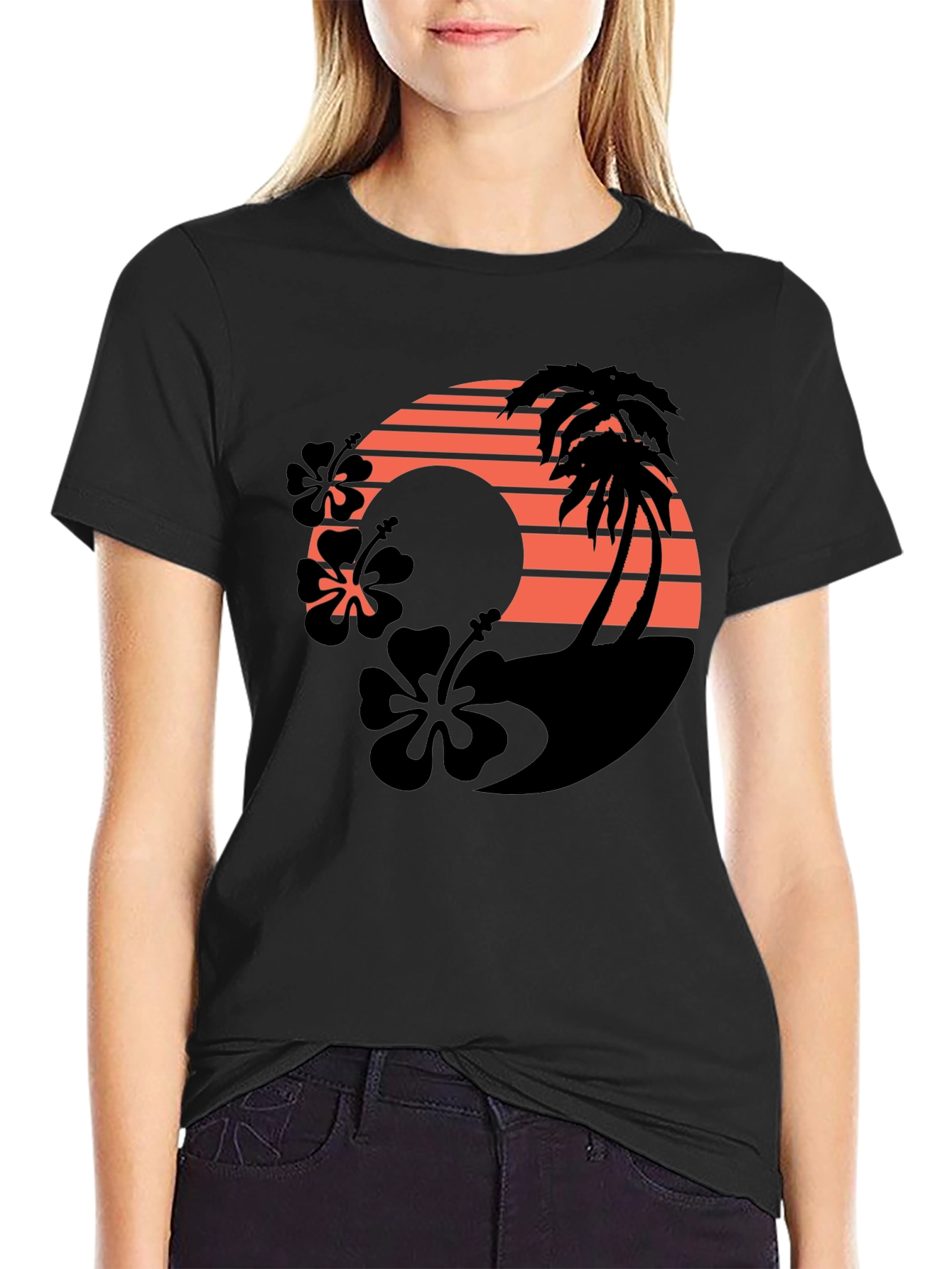 Tropical Sunset Graphic T-Shirt - Black