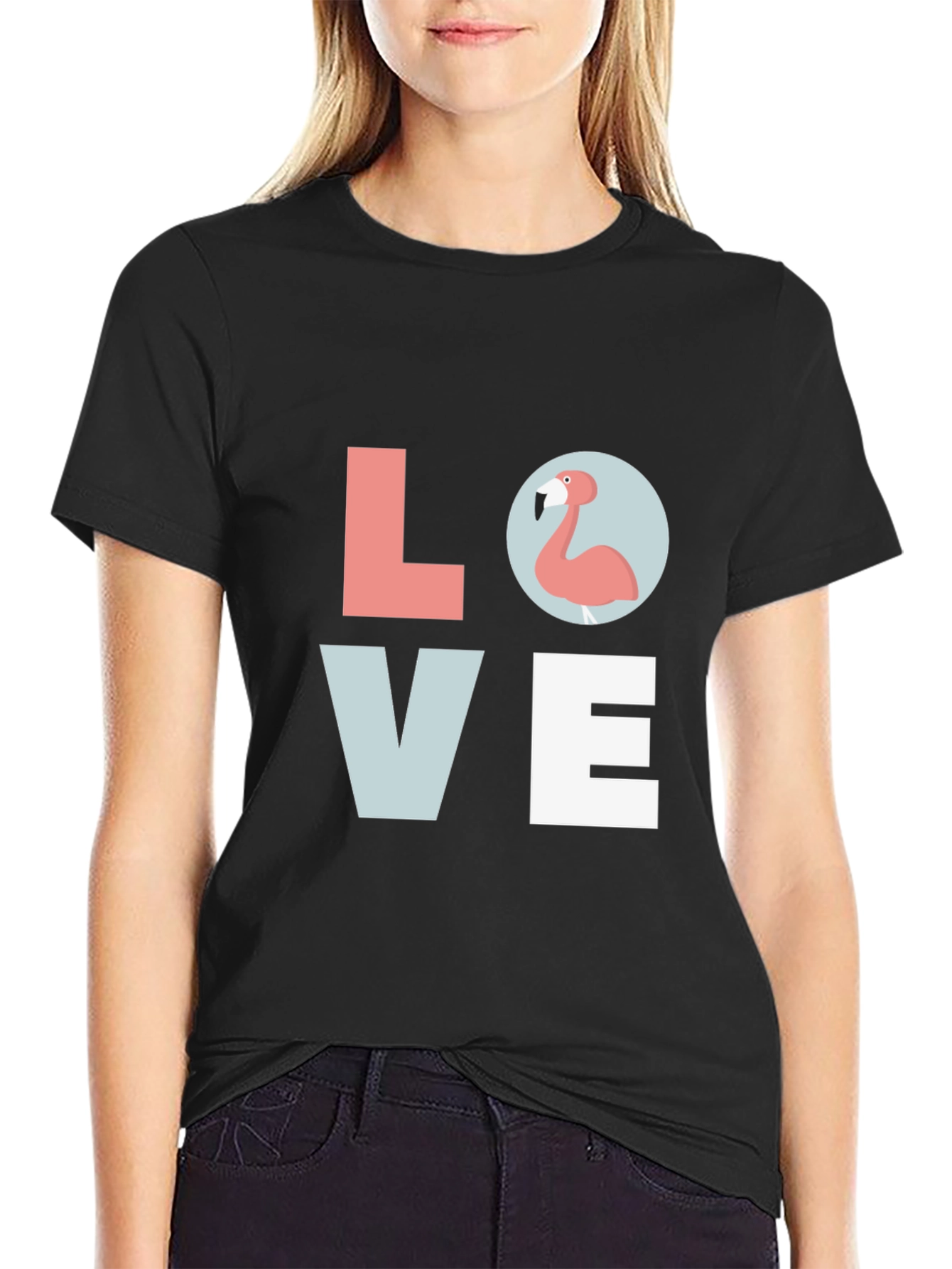Flamingo LOVE Graphic Black T-Shirt
