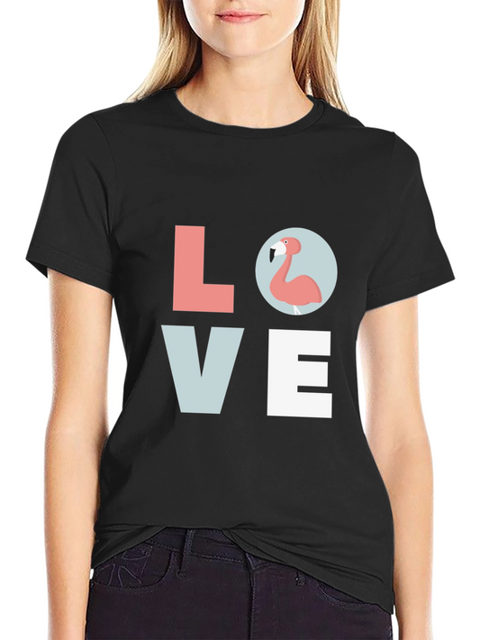 Flamingo LOVE Graphic Black T-Shirt