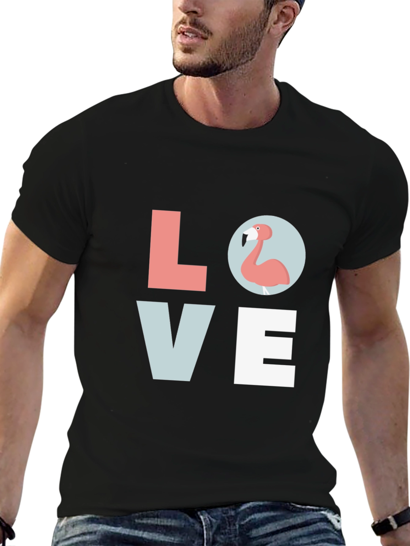 Flamingo LOVE Graphic Black T-Shirt