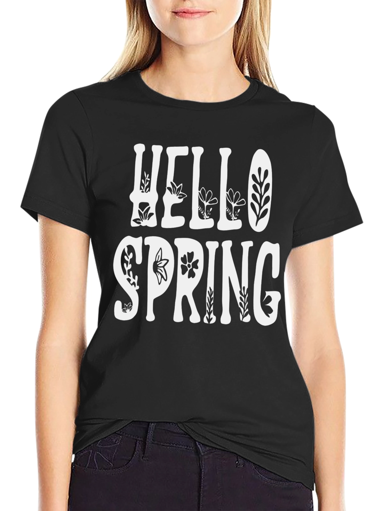 Hello Spring Black Graphic Tee