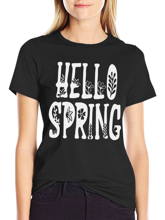 Hello Spring Black Graphic Tee