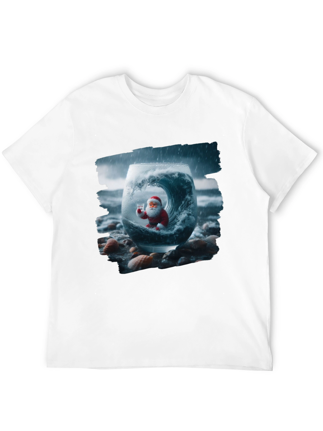 Santa in a Wave T-Shirt - Coastal Christmas
