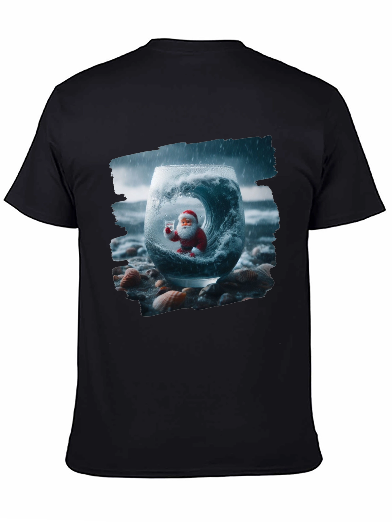 Santa in a Wave T-Shirt - Coastal Christmas